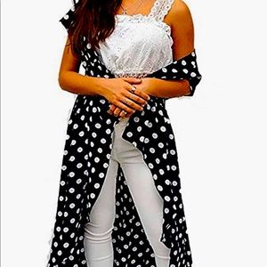 Black with white polkadots sheer kimono